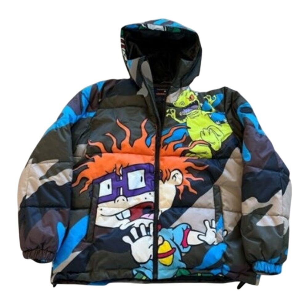 Members Only x Rugrats Jacket Men's L Nickelodeon Puffer Army Blue Camo